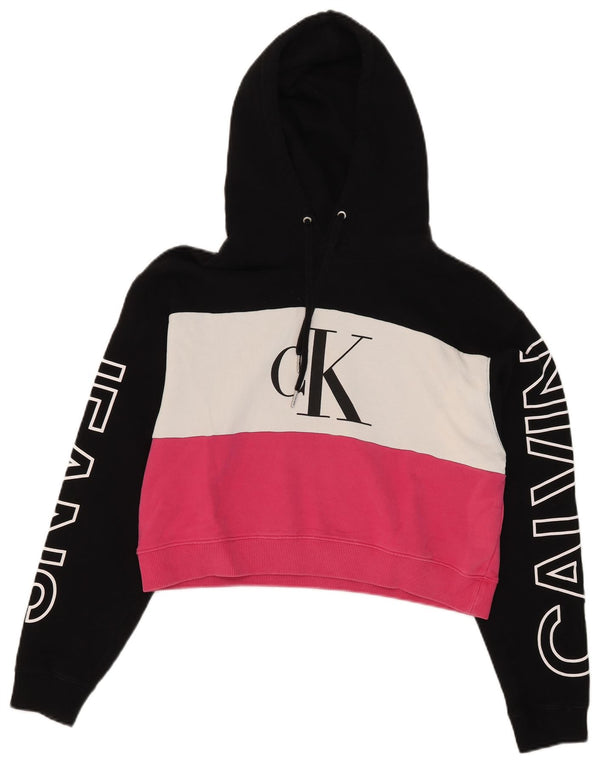 Calvin Klein Jeans Damen Übergroßer Crop Hoodie Pullover UK 10 Small Schwarz