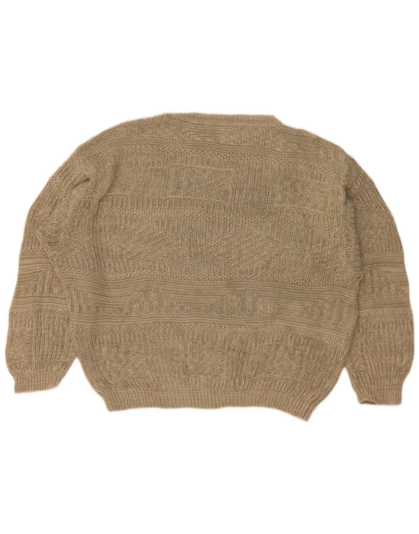 Benetton Herren-Pullover, lockere Passform, U-Boot-Ausschnitt, Größe 48, mittelbeige Baumwolle