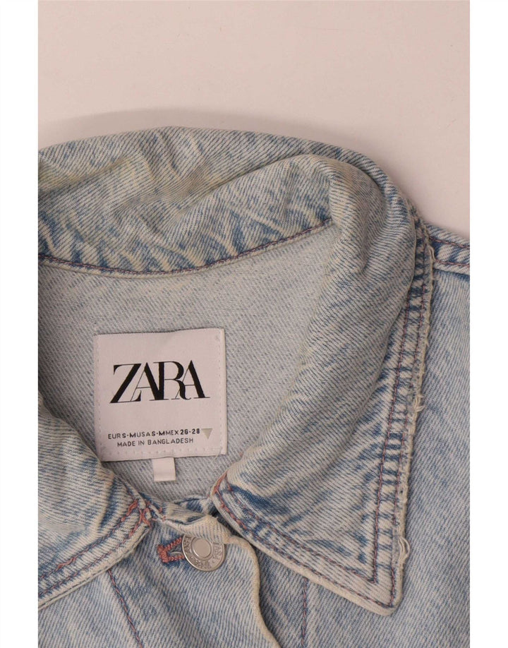 Übergroße Jeansjacke für Damen von Zara, UK 10, kleine blaue Colourblock-Baumwolle