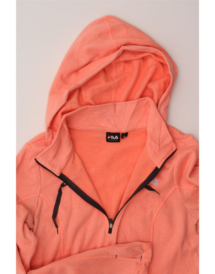 FILA Womens Zip Neck Hoodie Jumper UK 14 Large Orange Polyester Vintage Fila and Second-Hand Fila from Messina Hembry 