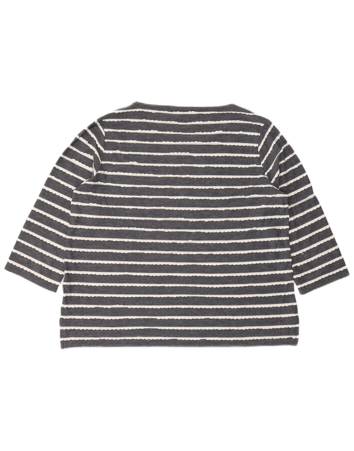 Marks & Spencer Damen-Top, 3/4-Ärmel, UK-Größe 44, Größe L, grau gestreift, Viskose
