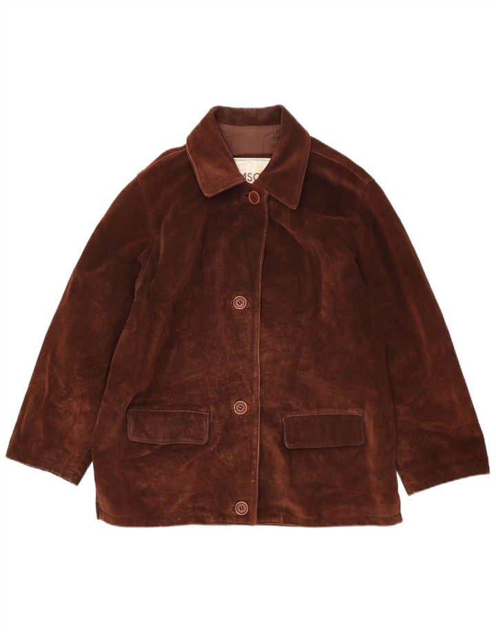Braschi Damen-Blazer aus Wildleder mit übergroßen 4 Knöpfen, Größe IT 42, Mittelbraun