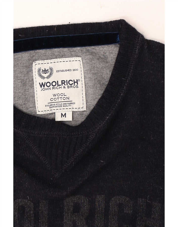 Woolrich Herren-Pullover mit grafischem U-Boot-Ausschnitt, mittlere marineblaue Wolle