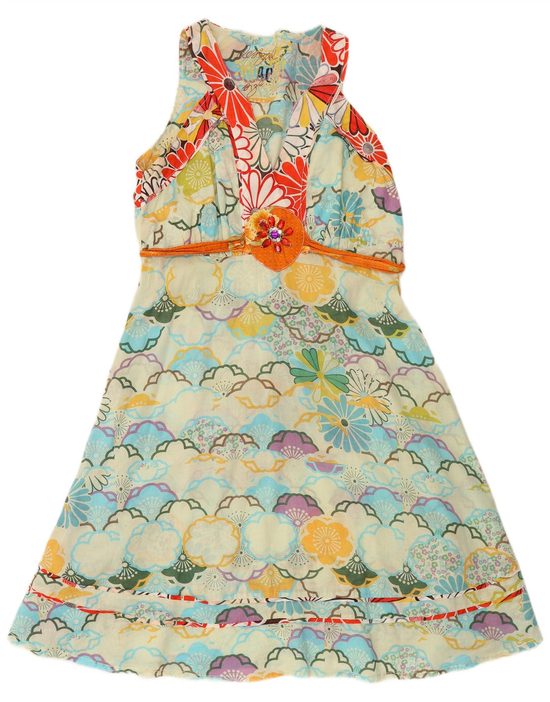 DESIGUAL Grafisches A-Linien-Kleid für Damen, EU 40, mittelgroß, mehrfarbig, Blumenmuster