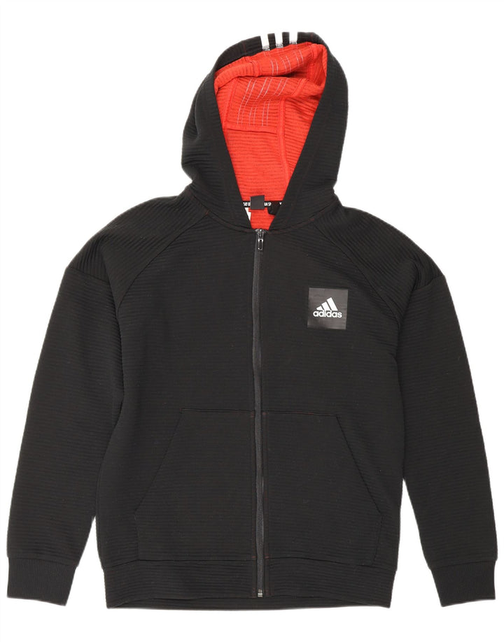Adidas Jungen Kapuzenpullover mit Reißverschluss, 13–14 Jahre, schwarzes Polyester