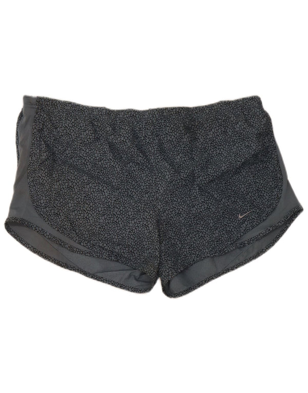NIKE Damen Dri Fit Sportshorts UK 16 Large Graues Polyester mit Animal-Print