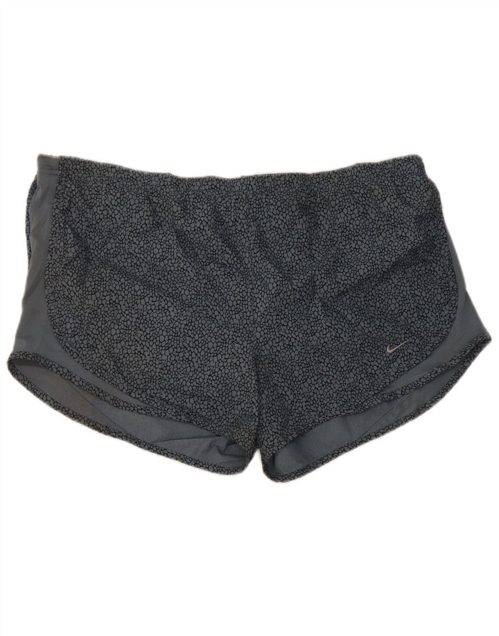 NIKE Damen Dri Fit Sportshorts UK 16 Large Graues Polyester mit Animal-Print