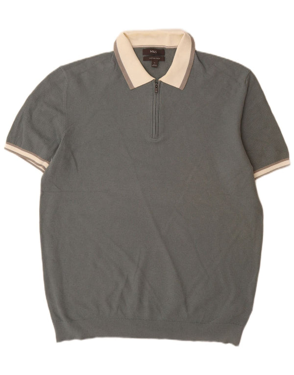 Marks & Spencer Mens Polo Neck Jumper Sweater XL Grey Colourblock