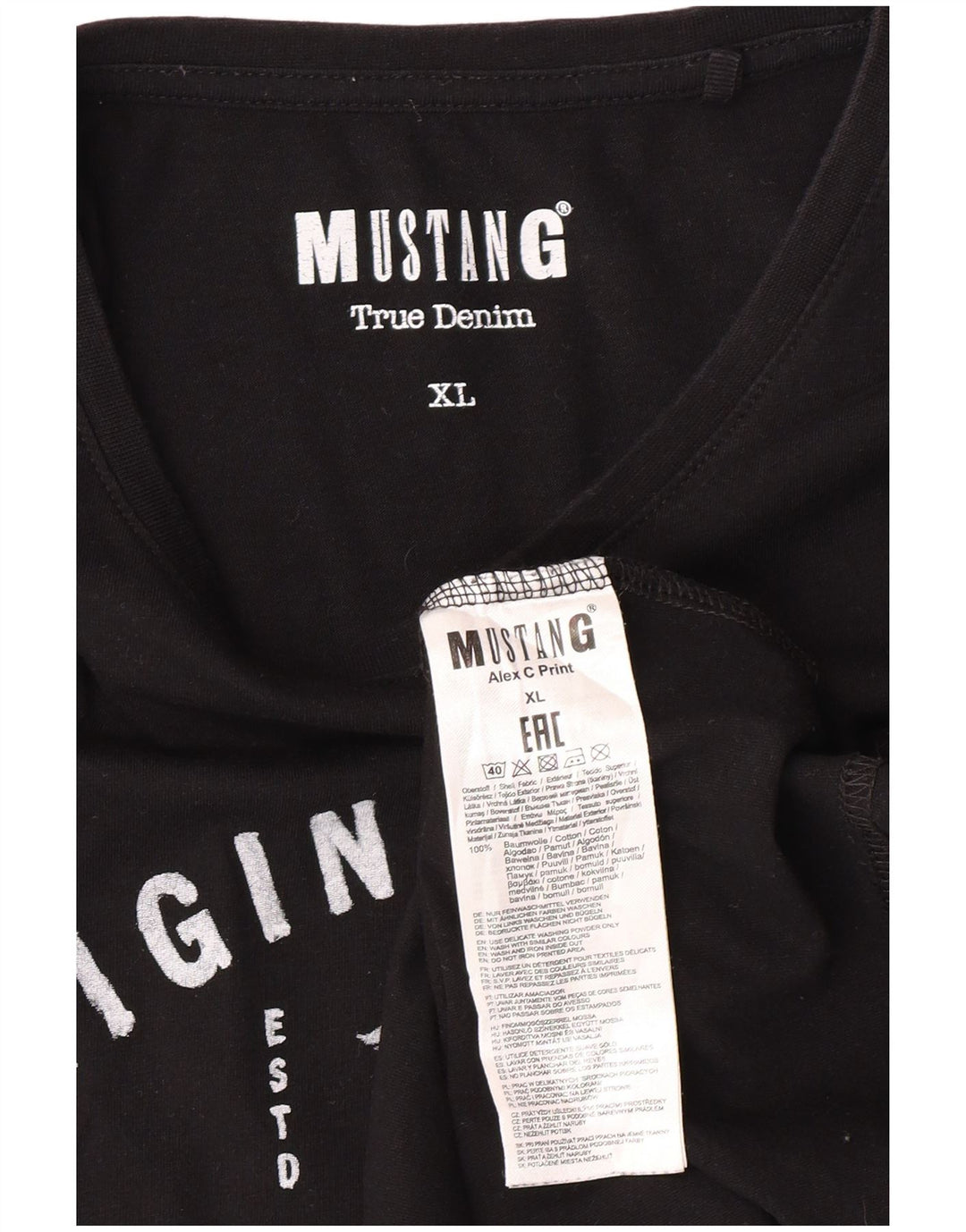 MUSTANG Herren Grafik T-Shirt Top XL Schwarz Baumwolle