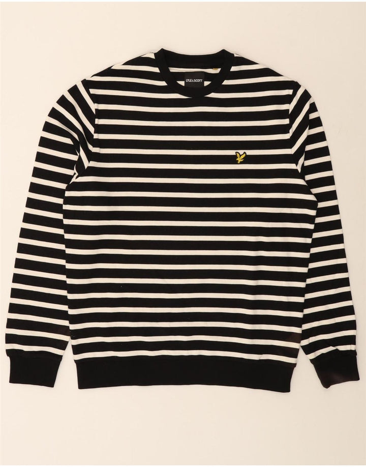 LYLE & SCOTT Herren-Pullover mit Rundhalsausschnitt, groß, schwarz gestreift, Baumwolle