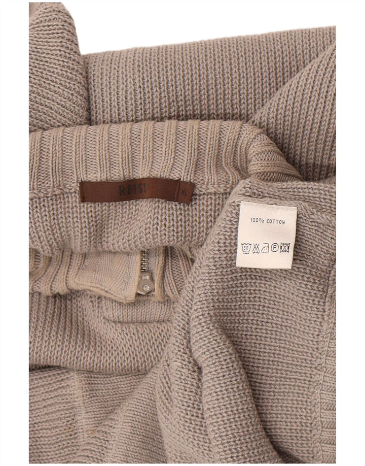 Reiss Herren-Pullover mit Knopfkragen, XL, graue Baumwolle