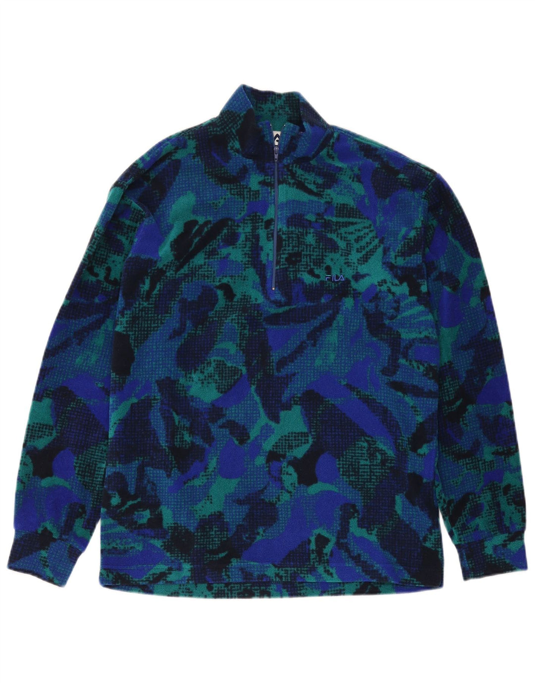Fila Herren-Fleecepullover mit abstraktem Muster, IT 48, Mittelblau, Farbblock