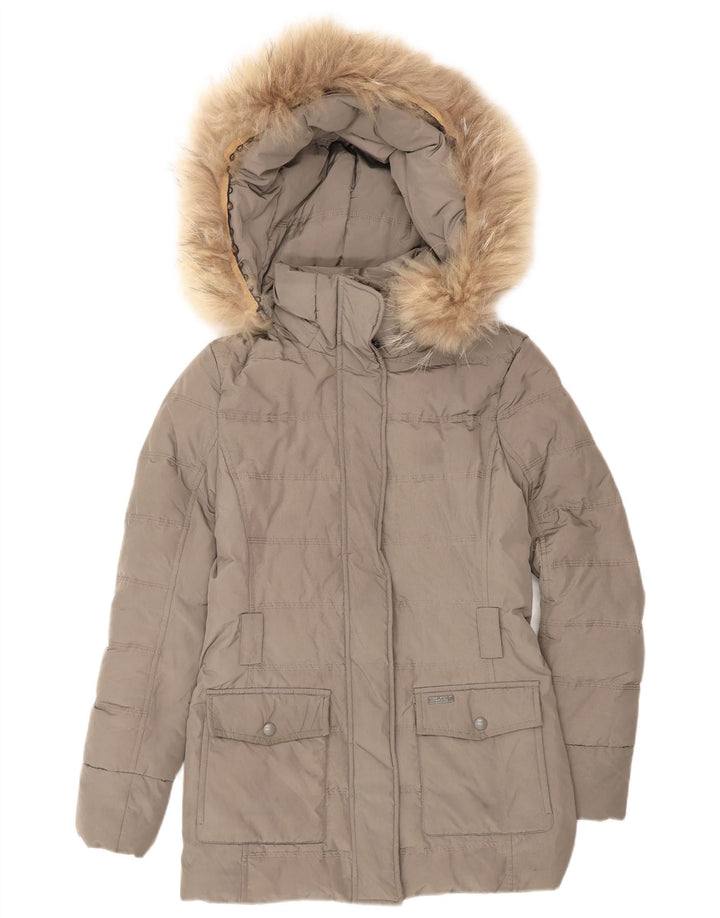 Woolrich Wattierter Damenmantel mit Kapuze, UK 6, XS, Grau, Polyester, Winter