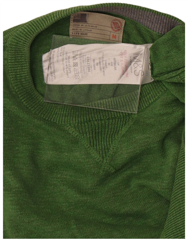 Marks & Spencer Herren-Pullover mit V-Ausschnitt aus mittelgrüner Baumwolle