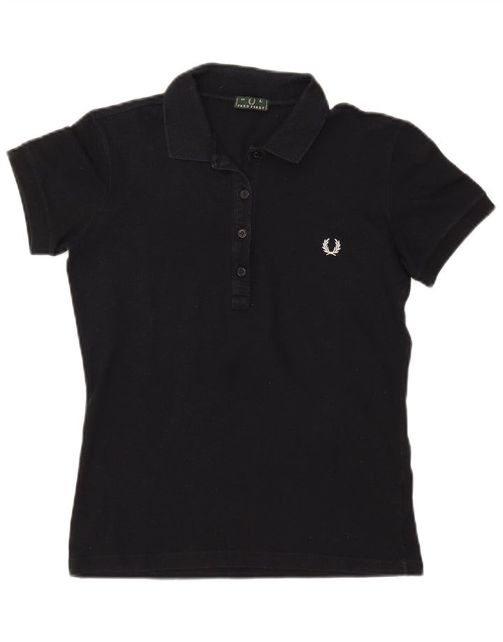 FRED PERRY Damen Poloshirt UK 16 Große schwarze Baumwolle