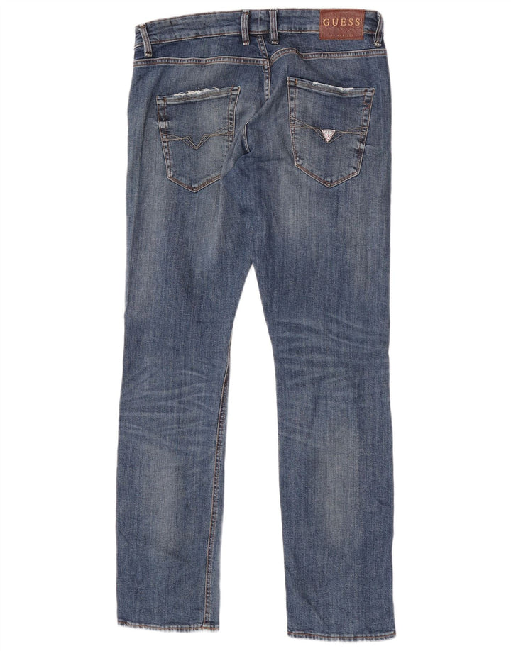 Guess Herren Straight Distressed Slim Jeans W30 L33 Blau Polyester