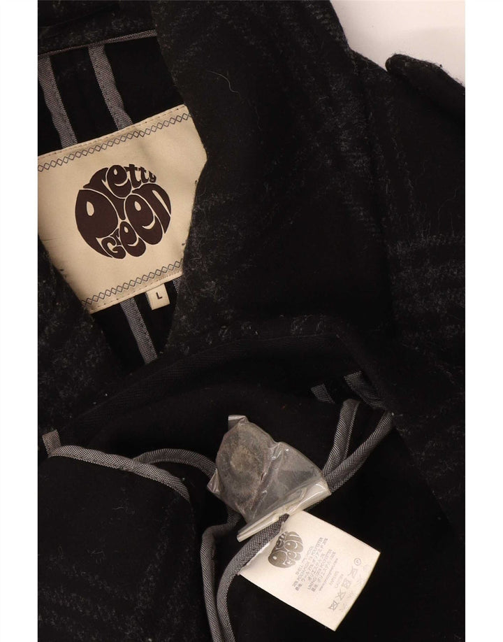 Pretty Green Herren Pea Coat UK 40 Große schwarz karierte Wolle