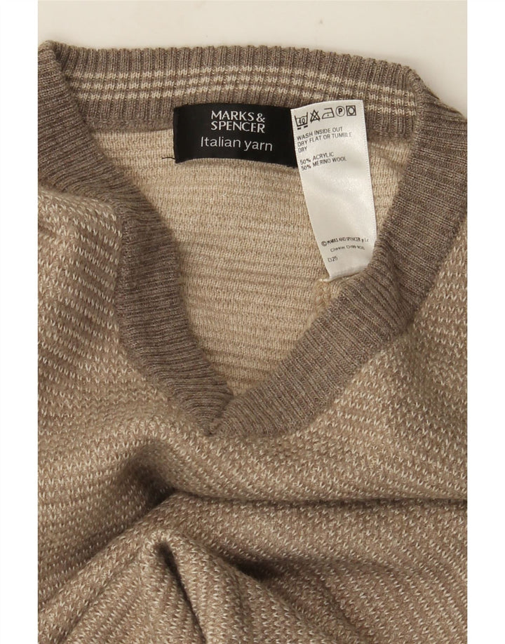 Marks & Spencer Herren-Pullover mit V-Ausschnitt, klein, Beige, Farbblock-Acryl