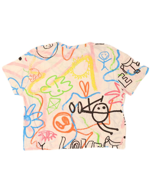 ZARA Damen Crop Oversize Graphic T-Shirt Top UK 10 Small Mehrfarbig