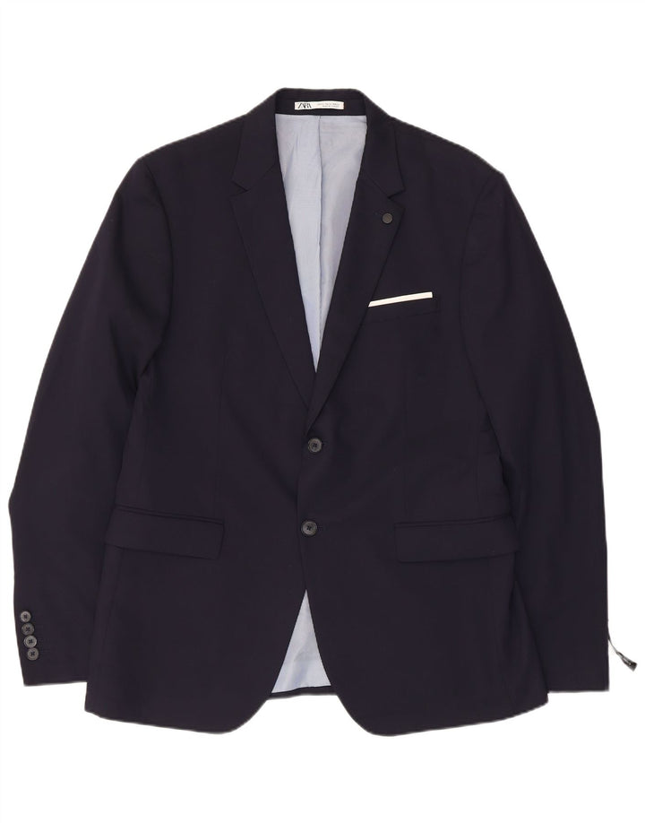 Zara Herren-Blazer mit 2 Knöpfen, EU 52, groß, marineblaue Viskose