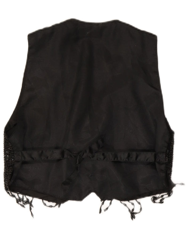 Vintage Damen Crop Pailletten Weste UK 14 Large Schwarz