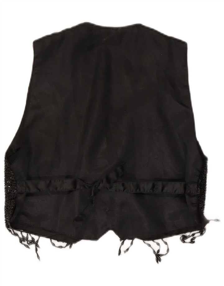 Vintage Damen Crop Pailletten Weste UK 14 Large Schwarz