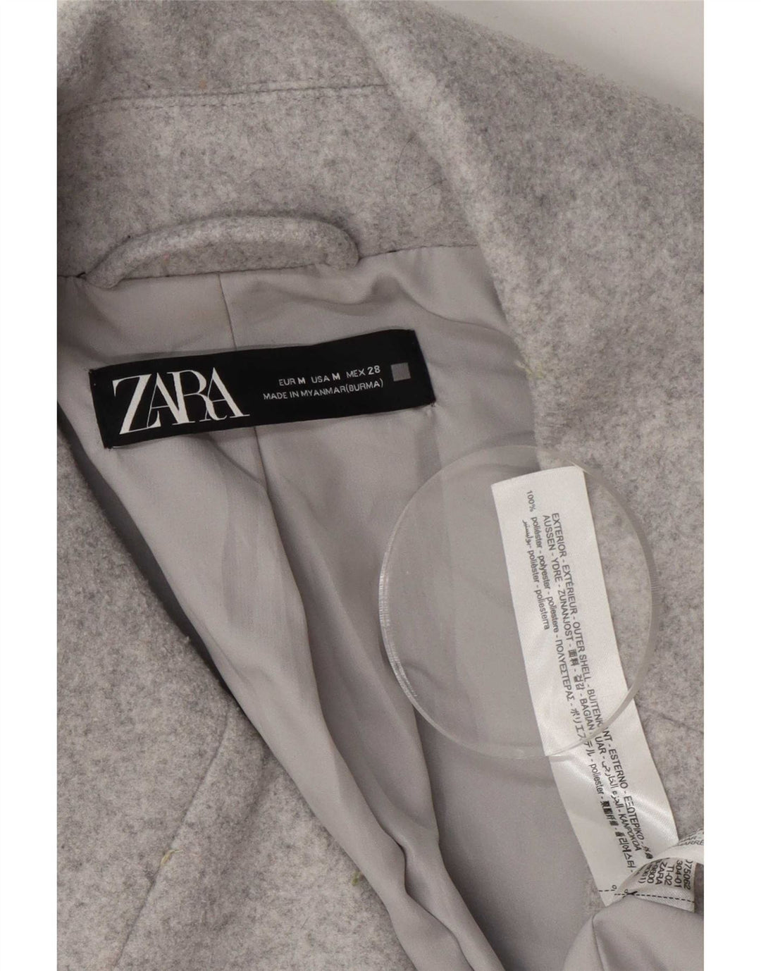 Zara Womens 3/4 Sleeve Oversized Overcoat UK 14 Mittelgraues Polyester