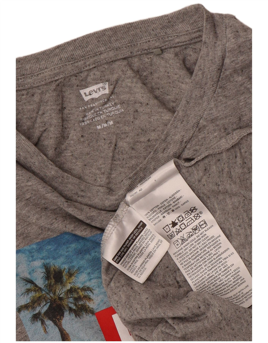 Levi's Womens Graphic T-Shirt Top UK 14 Mittelgrau gefleckte Baumwolle