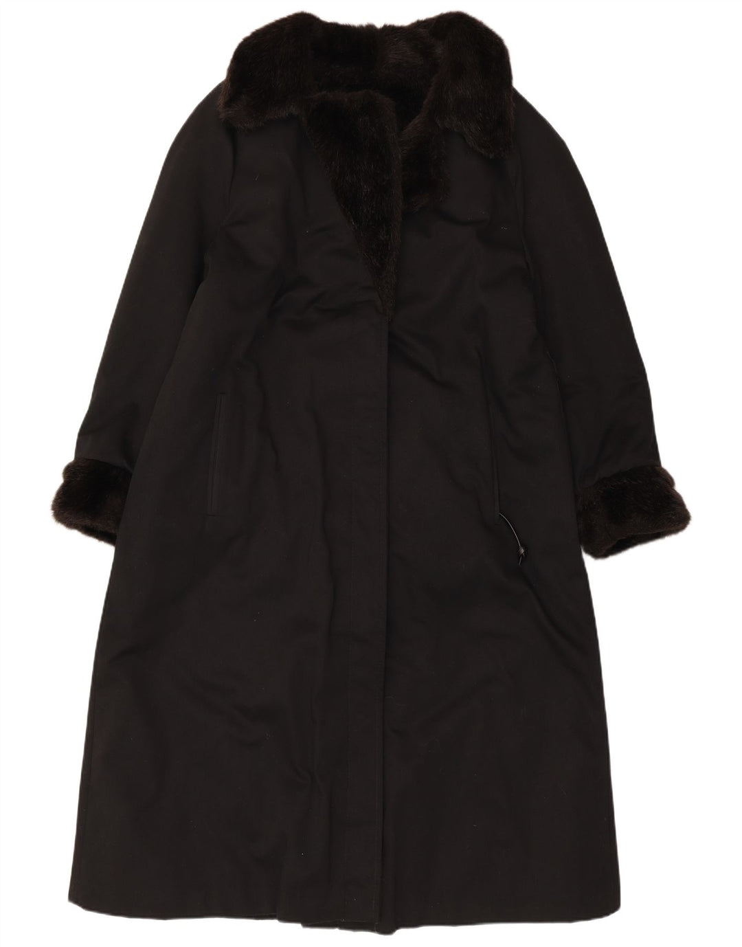 VINTAGE Damen Kunstpelzmantel UK 12 Medium Schwarz Acryl