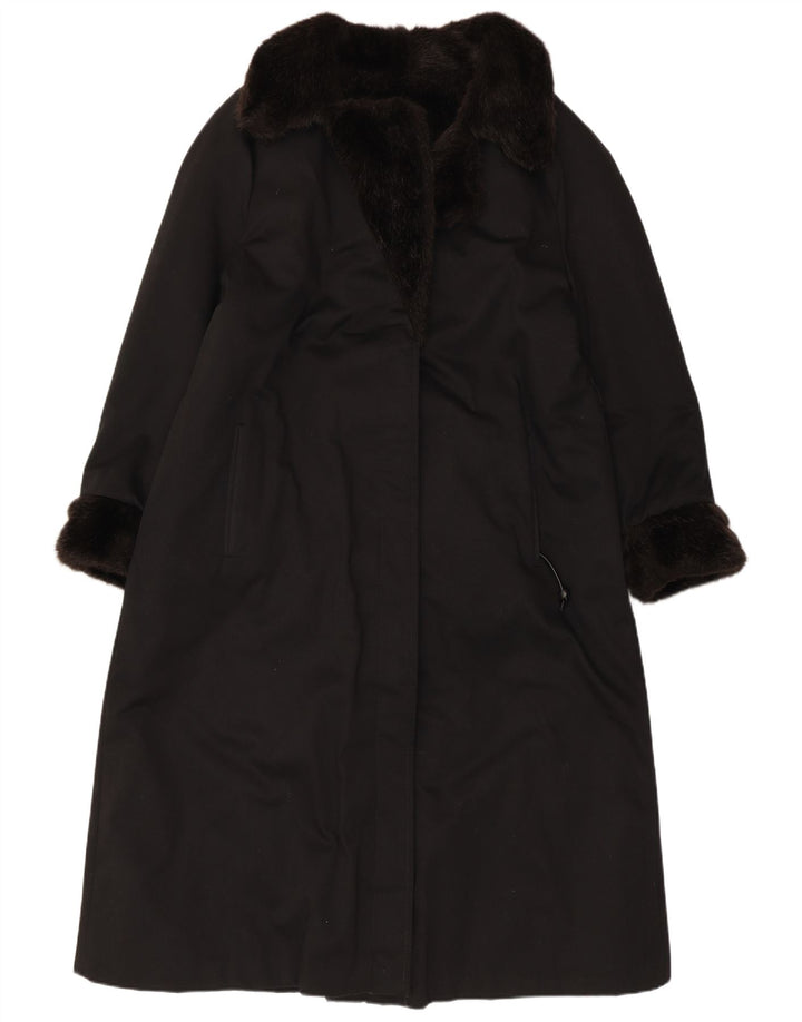 VINTAGE Damen Kunstpelzmantel UK 12 Medium Schwarz Acryl