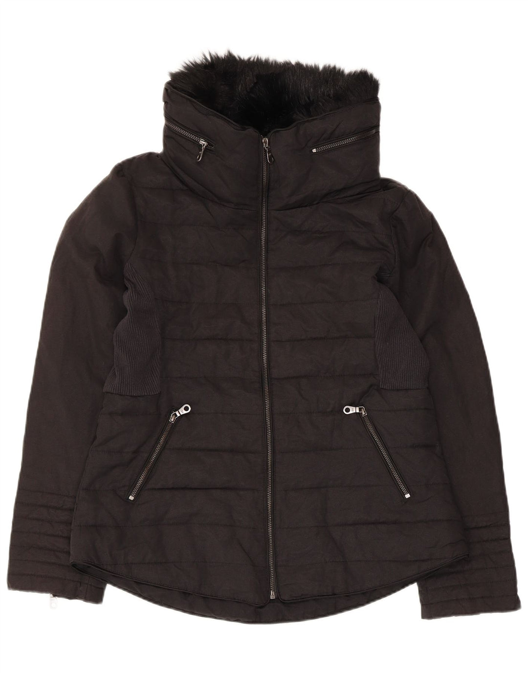 MINT VELVET Wattierte Damenjacke UK 12 Mittelschwarze Baumwolle