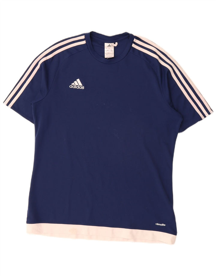 Adidas Herren Climalite T-Shirt Top Large Marineblau Colourblock Polyester