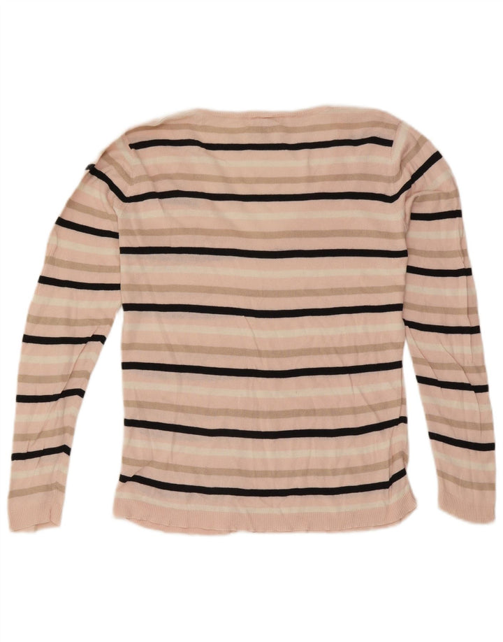 Lacoste Damen-Pullover mit V-Ausschnitt, Größe 40, mittelrosa gestreift