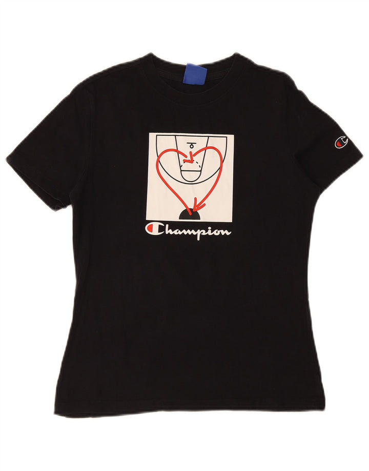 CHAMPION Womens Graphic T-Shirt Top UK 10 Small Black