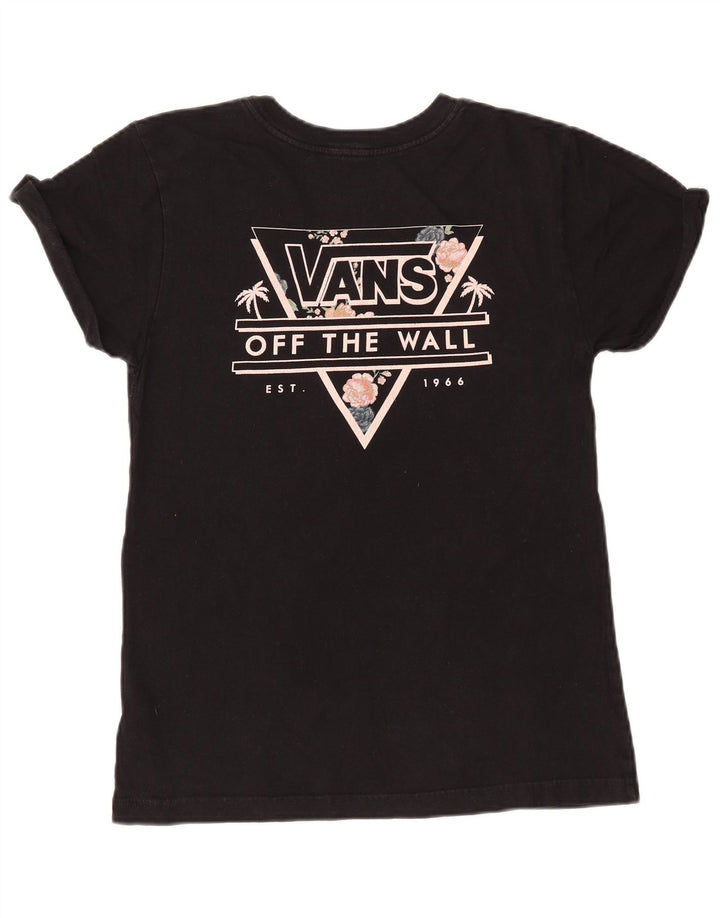 VANS Damen Grafik-T-Shirt-Oberteil UK 12 Medium Black Floral Cotton