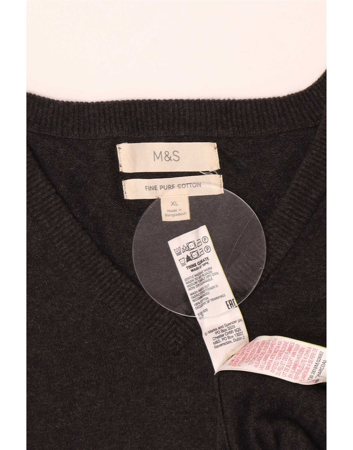 Marks & Spencer Herren-Pullover mit V-Ausschnitt, XL, graue Baumwolle
