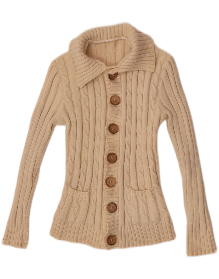 Vintage Damen Cardigan Pullover UK 8 Small Off White