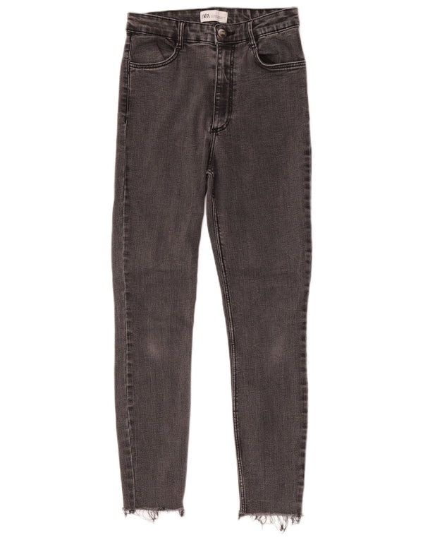 Zara Damen Crop High Waist Skinny Jeans EU 38 Small W28 L25 Schwarze Baumwolle