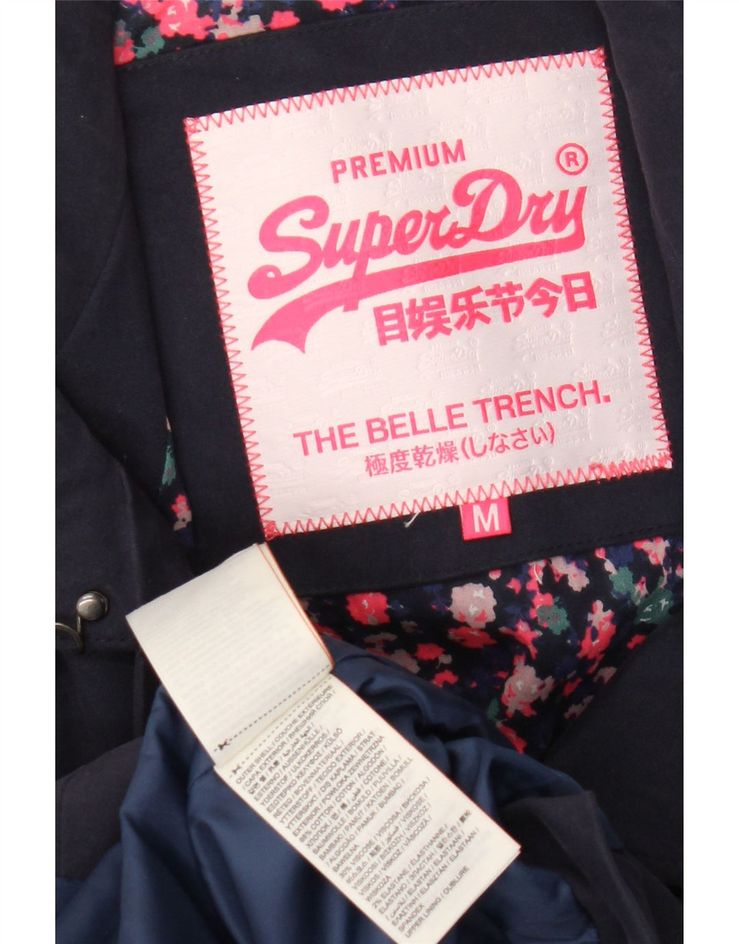 Superdry Damen Trenchcoat UK 14 Mittelmarineblaue Baumwolle