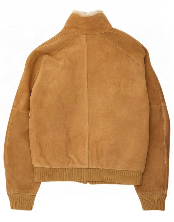 Vintage Herren Sherpa Wildlederjacke UK 38 Medium Beige Leder