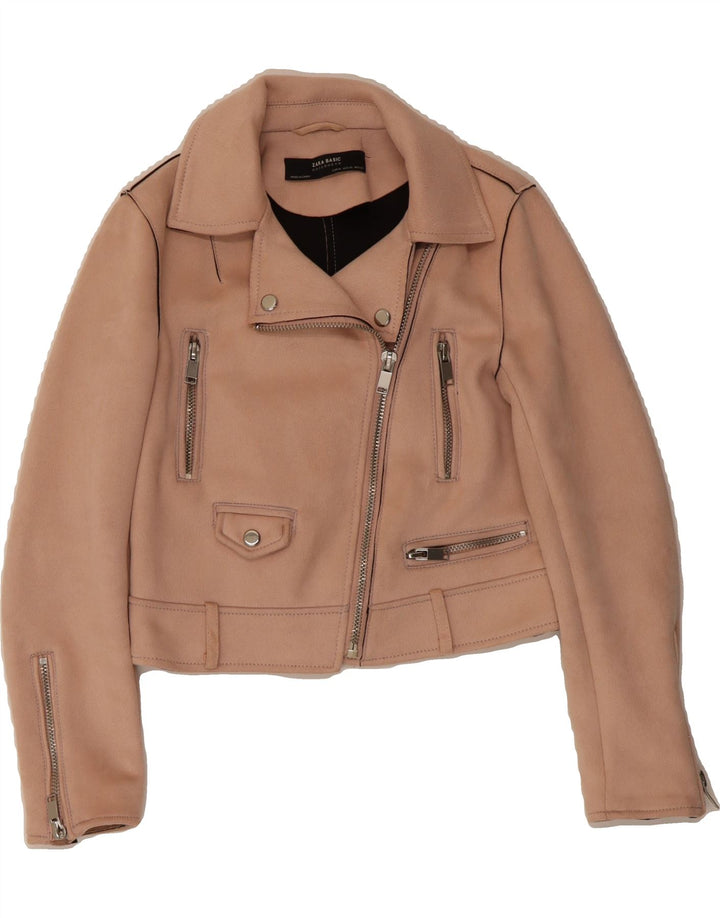 ZARA Womens Crop Leather Jacket UK 6 XS Beige Vintage Zara and Second-Hand Zara from Messina Hembry 