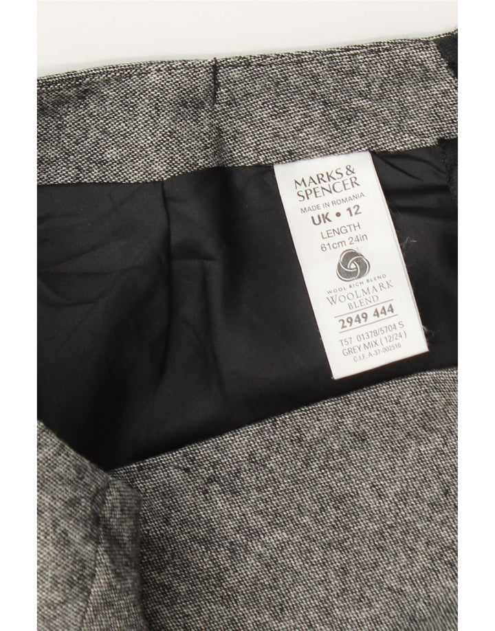 Marks & Spencer Damen A-Linienrock UK 12 Medium W30 Grau meliert Schurwolle
