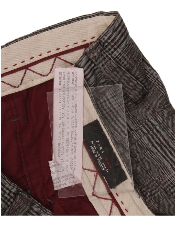 ZARA Mens Straight Chino Trousers EU 44 Large W34 L31 Grey Check Polyester