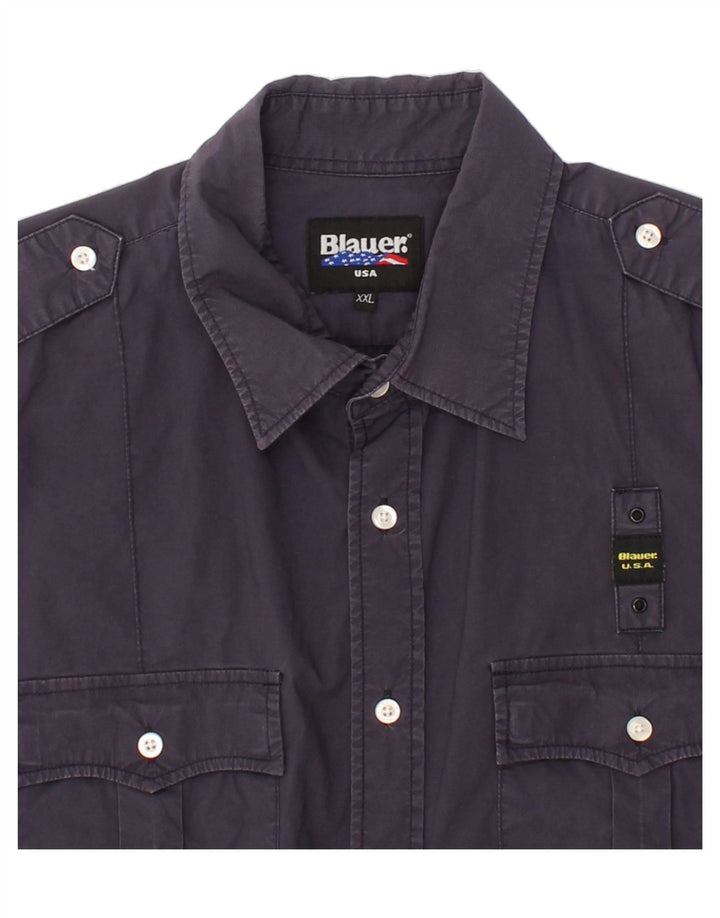 BLAUER Herren Kurzarmhemd 2XL Marineblau Baumwolle