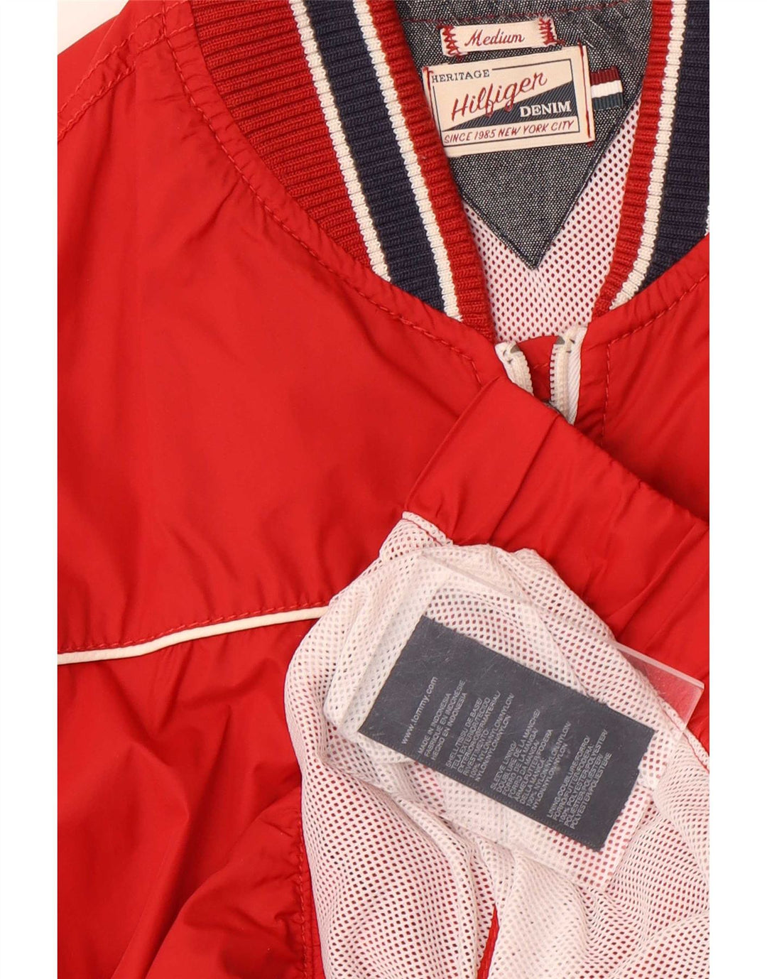 Tommy Hilfiger Herren Bomberjacke UK 38 Mittelrot gestreiftes Nylon