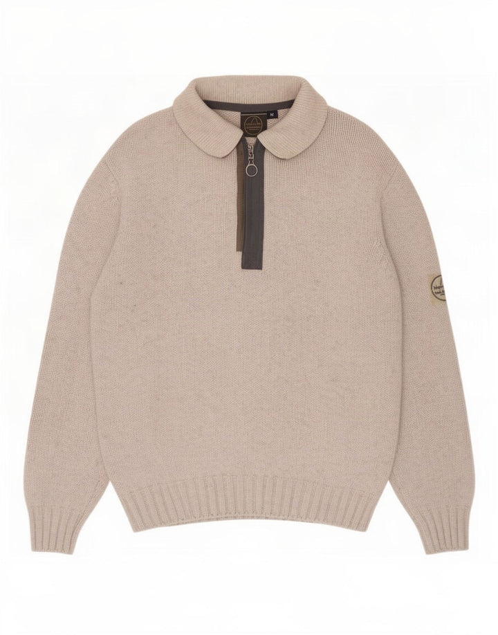 Murphy & Nye Herren-Pullover mit Polokragen, mittelgraue Wolle in Blockfarben