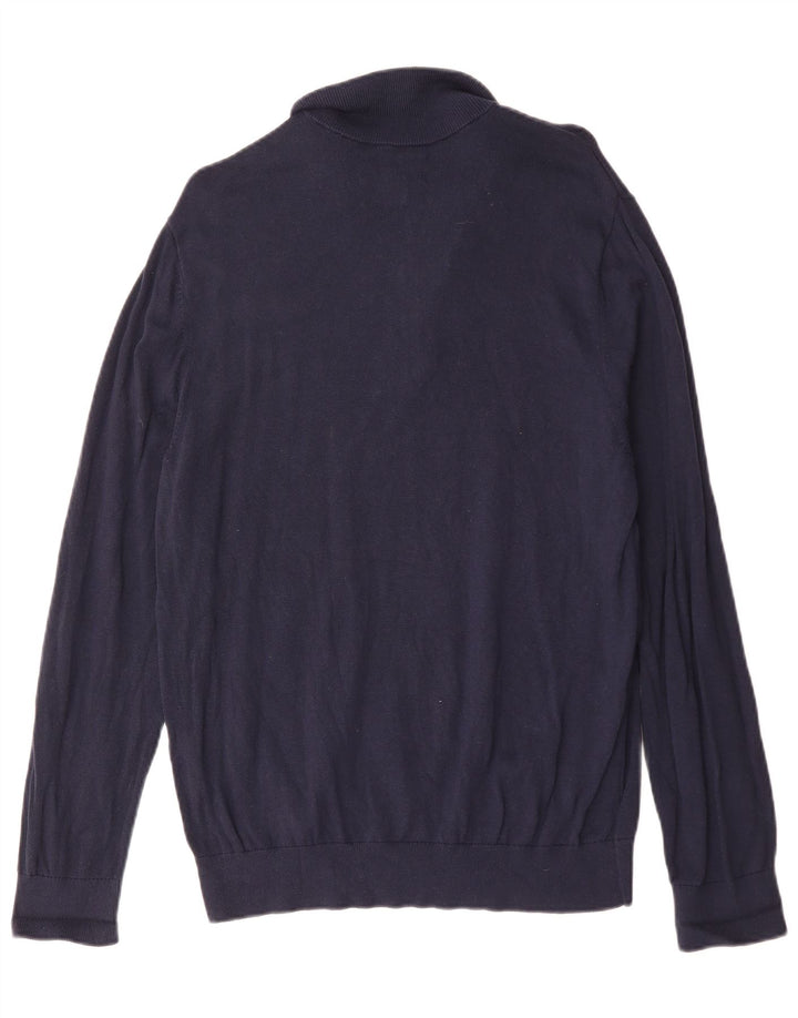 Penguin Herren-Pullover mit Reißverschluss am Hals, groß, aus marineblauer Baumwolle