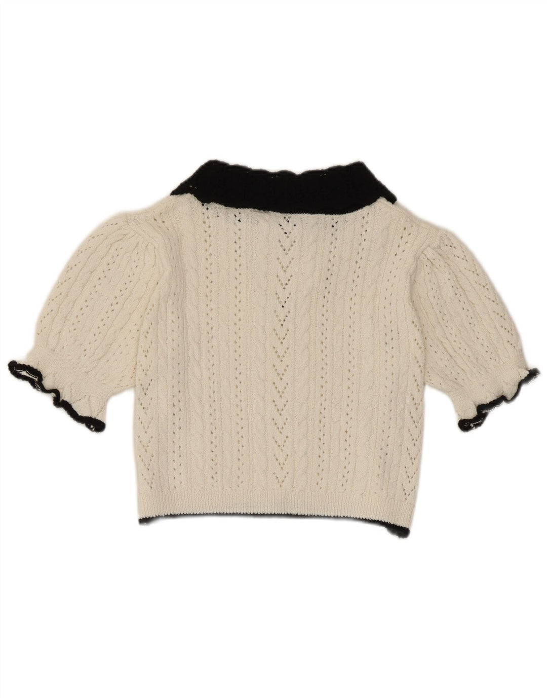 Zara Damen Crop Knit Bluse Top UK 10 Small Weiß Colourblock