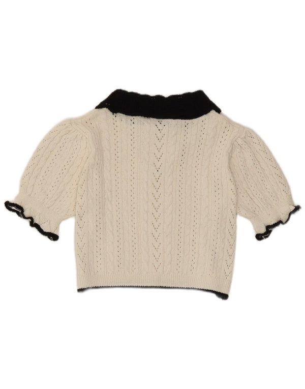 Zara Damen Crop Knit Bluse Top UK 10 Small Weiß Colourblock