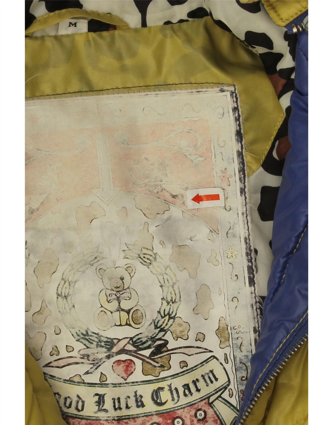 Vintage Damen Übergroße grafische Steppjacke UK 14 Mittelgelb